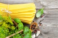 Fresh pasta and italian ingredients Royalty Free Stock Photo