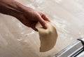 Fresh pasta maker machine. Dough homemade preparation. Hand make dough phylo close up view Royalty Free Stock Photo