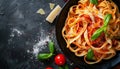 Fresh pasta meal with tomato sauce, healthy vegetarian lunch Royalty Free Stock Photo