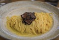 Fresh pasta with truffle sauce, parmesan cheese at a restaurant, Florence, Italy Royalty Free Stock Photo