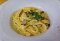 Fresh pasta with truffle sauce, parmesan cheese at a restaurant, Florence, Italy Royalty Free Stock Photo