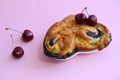 Fresh pastries. cake with poppy seeds and cherries.