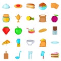 Fresh pastry icons set, cartoon style