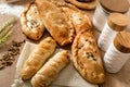 Fresh pastry sesame products at local bakery shop Royalty Free Stock Photo