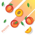 Fresh peach fruit background in paper art style Royalty Free Stock Photo