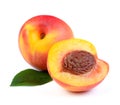 Fresh Peach Fruits with Green Leaf Royalty Free Stock Photo