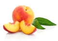 Fresh peach fruits with green leaves Royalty Free Stock Photo