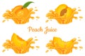 Fresh peach juice splash burst isolated on white background. Summer fruit juice. Cartoon style. Vector illustration for any design Royalty Free Stock Photo