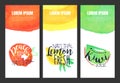 Fresh Peach, Lemon, Kiwi Juice Banner Template Set, Sweet Tropical Fruits Natural Drink Labels, Watercolor Vertical Hand Royalty Free Stock Photo