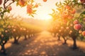 Fresh peach tree farm background, ai generative Royalty Free Stock Photo