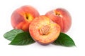 Fresh peach on a white background with leaves Royalty Free Stock Photo