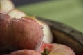 Fresh peaches in a bowl close up