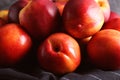 Fresh peaches on napkin, closeup Royalty Free Stock Photo