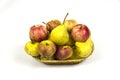 Fresh pear apples in wicker basket with water droplets isolated on white background. Vegetables fruits. Useful Royalty Free Stock Photo