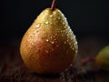 Fresh pear with drops of water