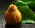 Fresh pear with drops of water