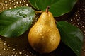 Fresh pear with drops of water