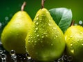 Fresh pear with drops of water