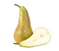 Fresh pear fruit isolated on white background. One and a half of yellow pear fruits isolated Royalty Free Stock Photo