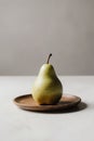 Fresh pear fruit on wooden plate with white table, Healthy fruit. created with the help of artificial intelligence Royalty Free Stock Photo