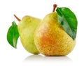 Fresh pear fruits with green leaf Royalty Free Stock Photo