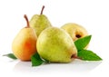 Fresh pear fruits with green leaves