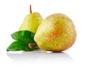 Fresh pear with green leaf Royalty Free Stock Photo