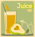 Fresh pear juice on old paper.Vector vintage card background