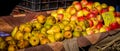 Fresh pears and apples at a farmers market