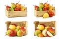 Fresh pears and apples in a wooden crate Royalty Free Stock Photo