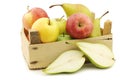 Fresh pears and apples in a wooden crate Royalty Free Stock Photo