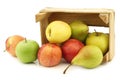 Fresh pears and apples in a wooden crate Royalty Free Stock Photo