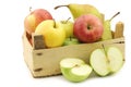 Fresh pears and apples in a wooden crate Royalty Free Stock Photo