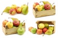 Fresh pears and apples in a wooden crate Royalty Free Stock Photo