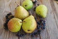 Fresh pears and berries of a black mountain ash Royalty Free Stock Photo