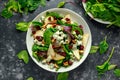 Fresh Pears, Blue Cheese salad with vegetable green mix, walnuts, cranberry. healthy food Royalty Free Stock Photo