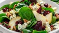 Fresh Pears, Blue Cheese salad with vegetable green mix, walnuts, cranberry. healthy food Royalty Free Stock Photo