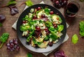 Fresh Pears, Blue Cheese salad with vegetable green mix, Walnuts, red grapes. healthy food Royalty Free Stock Photo