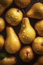 Fresh pears with water drops, created with generative AI