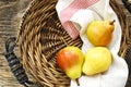 Fresh pears in wicker tray Royalty Free Stock Photo