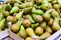 Fresh pears in wooden boxes Royalty Free Stock Photo