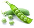 Fresh peas are contained within a pod. Royalty Free Stock Photo