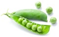 Fresh peas are contained within a pod. Royalty Free Stock Photo