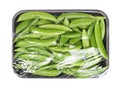 Fresh peas packed in store box on white Royalty Free Stock Photo