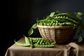 Fresh peas on a table. Generative AI