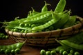 Fresh peas on a table. Generative AI