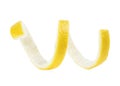 Fresh peel of lemon isolated on white background. Lemon twist, close up Royalty Free Stock Photo