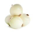 Fresh peeled onion bulbs on white