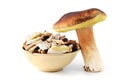 Fresh penny bun mushrooms on white background