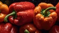 Fresh peppers with water drops on nature background, Top view